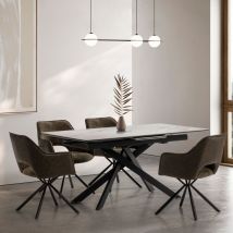 Table à manger extensible 6 à 8 personnes en céramique et métal 160-200x89,5cm - Blanc - Kelmor - Céramique - Style Industriel