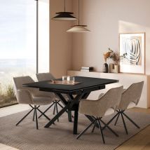 Table à manger extensible 6 à 8 personnes en céramique et métal 90-150x150cm - Gris foncé - Brelyn - Céramique - Style Industriel
