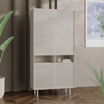 Vaisselier 4 portes, 2 niches en métal H180cm - Grège - KISO - Métal - Style Industriel
