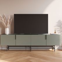 Meuble TV 4 portes en bois et métal L200cm - Vert amande - Vintara - Métal - Style Industriel