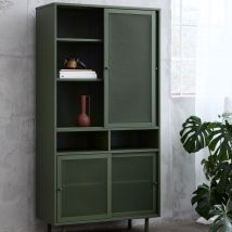 Vaisselier 4 portes, 2 niches en métal H180cm - Vert olive - KISO - Métal - Style Industriel