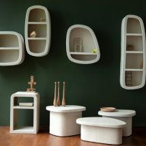 Dutchbone - Table de chevet 2 niches finition marbre recyclé - Ecru - Veda - Marbre - Style Contemporain