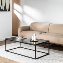 Table basse en marbre et métal 120x65cm - Noir - SAKU - Marbre - Drawer - Style Contemporain