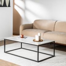 Table basse en marbre et métal 120x65cm - Blanc - SAKU - Marbre - Drawer - Style Contemporain