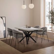 Table à manger extensible 6 à 8 personnes en céramique et métal 90-150x150cm - Blanc - Brelyn - Céramique - Style Industriel