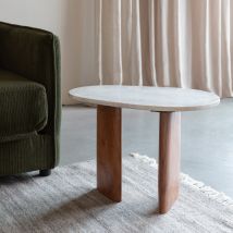 Table d'appoint organique en marbre et bois 37x56cm - Bois foncé et blanc - Tanda - Marbre - Style Bohème