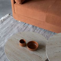 Table d'appoint ronde effet travertin ø50cm - Beige - Karula - Céramique - Style Bohème