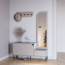 Meuble d'entrée 2 portes avec miroir et portant en bois et métal H172cm - Beige - Silvar - Bois - Style Classique