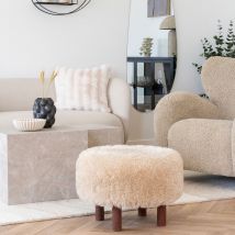 House Nordic - Pouf rond en imitation fausse fourrure ø50cm - Beige - INVERNESS - - Style Scandinave