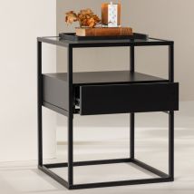 Venture Home - Table de chevet 1 tiroir en verre et métal - Noir - Fortaleza - Métal - Style Contemporain
