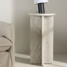 Venture Home - Table d'appoint ronde effet marbre ø40cm - Beige - Alesund - Travertin - Style Scandinave