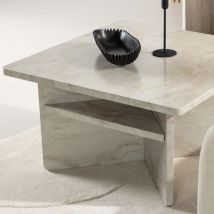 Venture Home - Table basse carrée effet marbre 75x75cm - Beige - Alesund - Travertin - Style Scandinave