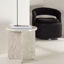 Venture Home - Table d'appoint ronde effet marbre ø50cm - Beige - Alesund - Travertin - Style Scandinave