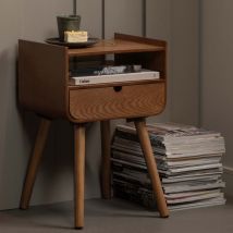 Woood - Table de chevet 1 tiroir 1 niche en bois - Bois foncé - Nils - Bois - Style Vintage