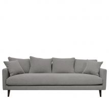 Drawer - Canapé 4 places en tissu pieds bois foncé - Gris chiné - VILLABON - - Style Contemporain