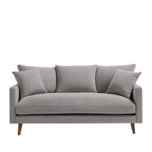 Canapé 3 places en tissu pieds bois foncé - Gris chiné - VILLABON - - Drawer - Style Contemporain