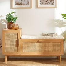 Banc d'entrée avec rangement à chaussures en bois et cannage L120cm - Bois clair - JUNE - Bois - Drawer - Style Bohème