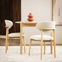 Lot de 2 chaises en tissu bouclette et bois - Beige - CLARA - - Drawer - Style Bohème