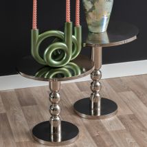 Leitmotiv - Table d'appoint ronde en métal ø44cm - Chrome - Sheen - Métal - Style Contemporain