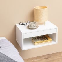 Table de chevet murale 1 niche, 1 tiroir en bois - Blanc - Mano - Bois - Style Scandinave