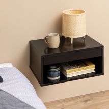 Table de chevet murale 1 niche, 1 tiroir en bois - Noir - Mano - Bois - Style Scandinave