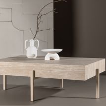 Vind - Table basse effet travertin et métal 80x130cm - Beige - Vadholmen - Bois - Style Contemporain
