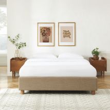 Lit coffre en tissu lin 160x200cm - Taupe - MILLO - - Style Bohème