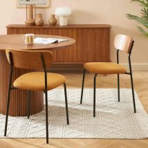 Lot de 2 chaises en velours côtelé et métal - Jaune moutarde - NALON - - Style Contemporain