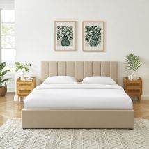 Lit coffre en tissu 180x200cm - Beige - BILLIE - - Style Contemporain