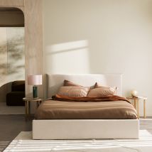 Drawer - Lit coffre en tissu 140x190cm - Écru - MAC BETH - - Style Contemporain