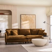 Canapé d'angle gauche convertible 5 places en tissu pieds tournés - Bronze - Farrah - Drawer - Style Contemporain