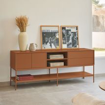 Teulat - Meuble TV 2 portes en bois et métal L175cm - Marron argile - PLATT - Bois - Style Contemporain