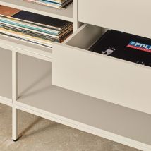 Teulat - Meuble TV 2 portes en bois et métal L175cm - Beige - PLATT - Bois - Style Contemporain