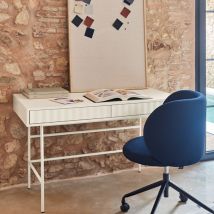 Teulat - Bureau 2 tiroirs en bois et métal L120cm - Blanc - Sierra - Bois - Style Contemporain