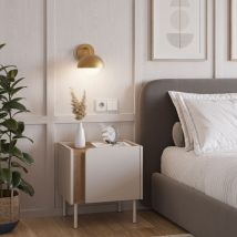 Table de chevet 1 porte en bois et métal - Beige - Boxy - Bois - Style Contemporain