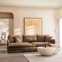 Canapé d'angle gauche convertible 5 places en tissu - Caramel - Farrah - - Drawer - Style Contemporain