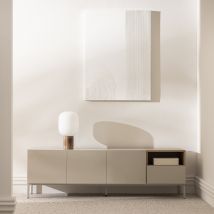Meuble TV 3 portes 1 tiroir en bois et métal L180cm - Beige - QUENOR - Bois - Drawer - Style Industriel