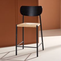 Venture Home - Tabouret de bar en résine tressée et métal H66.5cm - Noir - Polly - Résine tressée - Style Contemporain