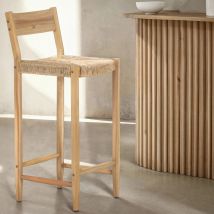 Lot de 2 tabourets de bar intérieur/extérieur en bois H76cm - Bois clair - WOODY - Bois - Style Bohème