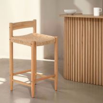 Lot de 2 tabourets de bar intérieur/extérieur en bois H66cm - Bois clair - TANNO - Bois - Style Bohème