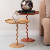Leitmotiv - Table d'appoint ronde en métal ø40cm - Ocre - Zigzag - Métal - Style Contemporain