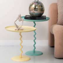 Leitmotiv - Table d'appoint ronde en métal ø44cm - Turquoise - Zigzag - Métal - Style Contemporain