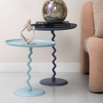 Leitmotiv - Table d'appoint ronde en métal ø44cm - Bleu nuit - Zigzag - Métal - Style Contemporain
