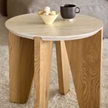 Table d'appoint ronde en effet travertin ø50cm - Beige - Vivo - Travertin - Drawer - Style Bohème