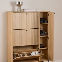 Meuble à chaussures 4 portes en bois et métal L98,7cm - Bois clair - Storo - Bois - Style Contemporain