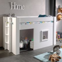 Lit enfant mezzanine en bois 90x200cm - Blanc - Tino - Bois - Style Classique