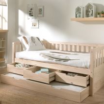 Lit enfant banquette 4 tiroirs en bois 90x200 cm - Bois clair - Zip - Bois - Style Classique