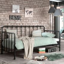 Lit enfant banquette en métal 90x200cm - Noir - Atticora - Métal - Style Industriel