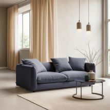 Canapé convertible 3 places en tissu - Bleu denim - Popi - - Drawer - Style Contemporain