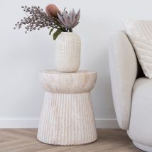 House Nordic - Table d'appoint ronde effet travertin ø37cm - Beige - Bonn - Travertin - Style Bohème